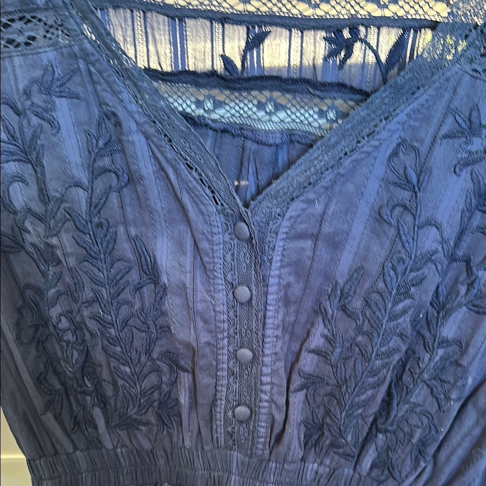 Allison NY Navy Blue Embroidered Ruffle Dress Size M NWOT - Picture 4 of 11